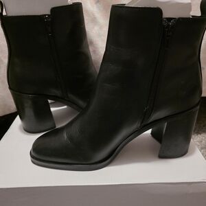 ALDO Women's Black Leather Block Heel Ankle Boots NIB